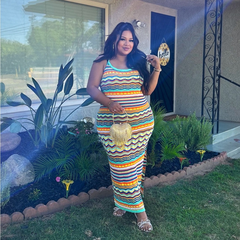Fashion Nova Multicolor Striped Crochet Maxi Dress 1X